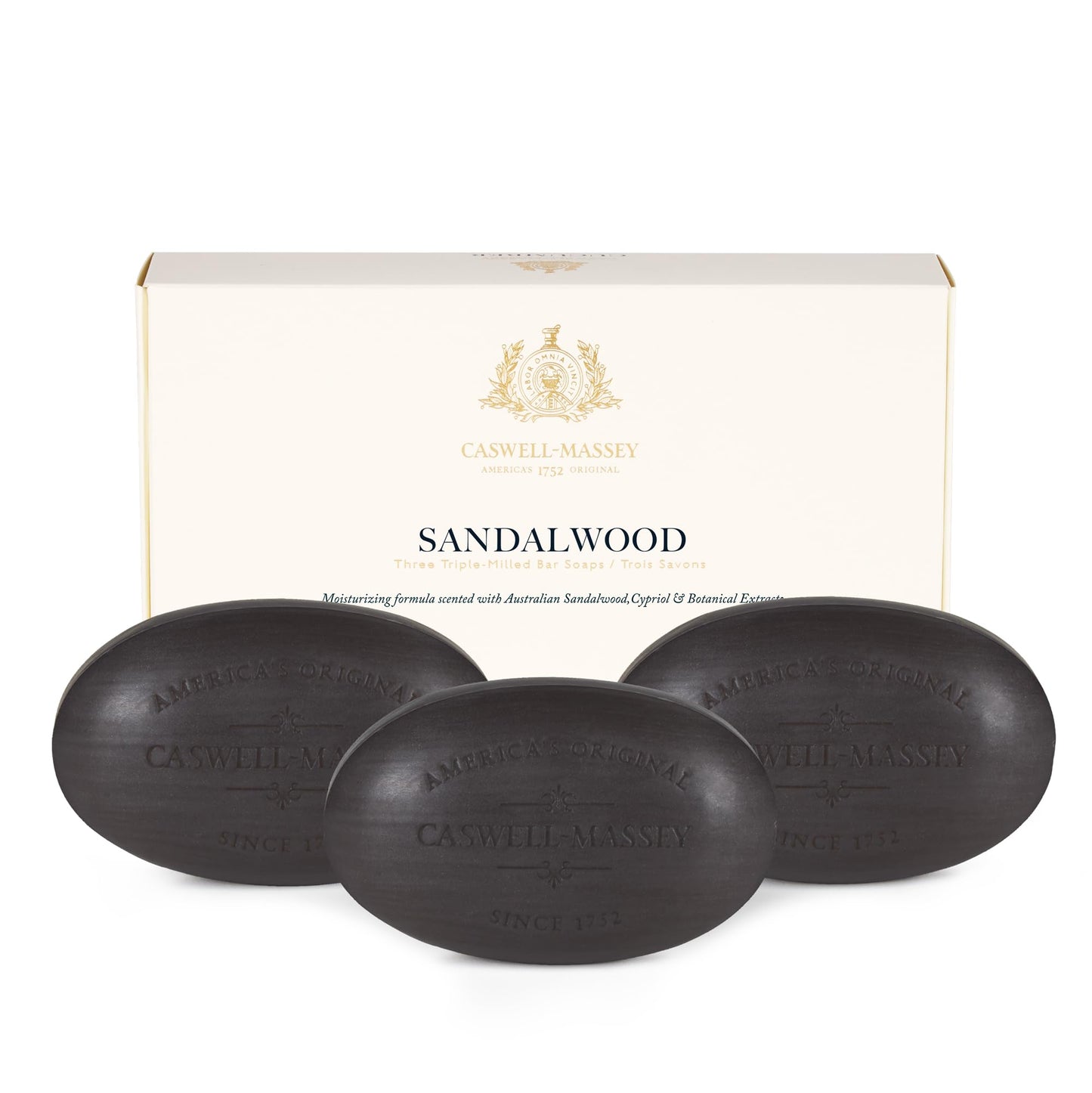 Caswell-Massey Natural Bar Soap Gift Set - Sandalwood - Triple-Milled Moisturizing Body Soap Bars for Men & Women, Plant-Based Formula with Essential