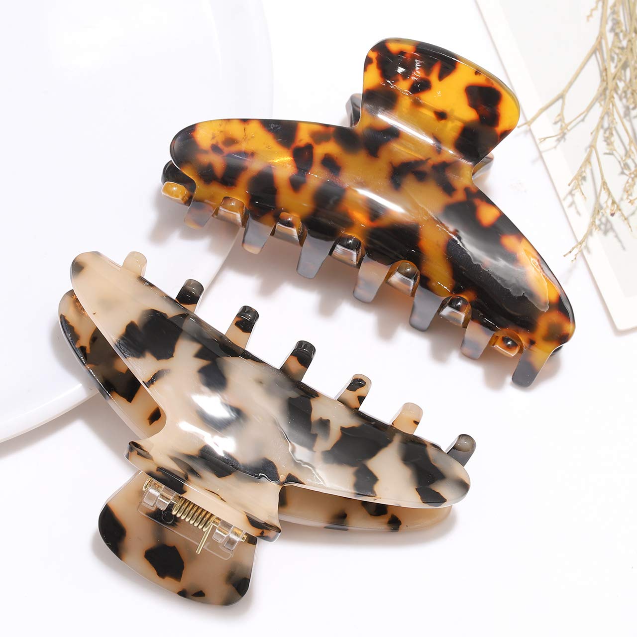 PHALIN Large Tortoise Shell Hair Clip Claws for Women Girls Jumbo Acetate Hair Catch Barrettes Strong Hold French Designed Hair Jaw Clamps for Thick