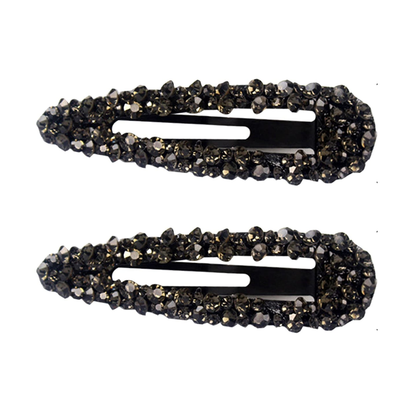 Sparkly Czech Crystal Snap Clips 3.15" Black Stone Metal Hair Clips long Hair Barrettes Hair Pins Hair Slide Stylish for Women Girl,2 Pack (Black)