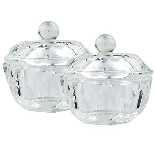 mollensiuer 2Pcs Clear Nail Art Acrylic Liquid Powder Dappen Dish Bowl Glass Crystal Cup Glassware with Lid for Nail Art Manicure Care Tools
