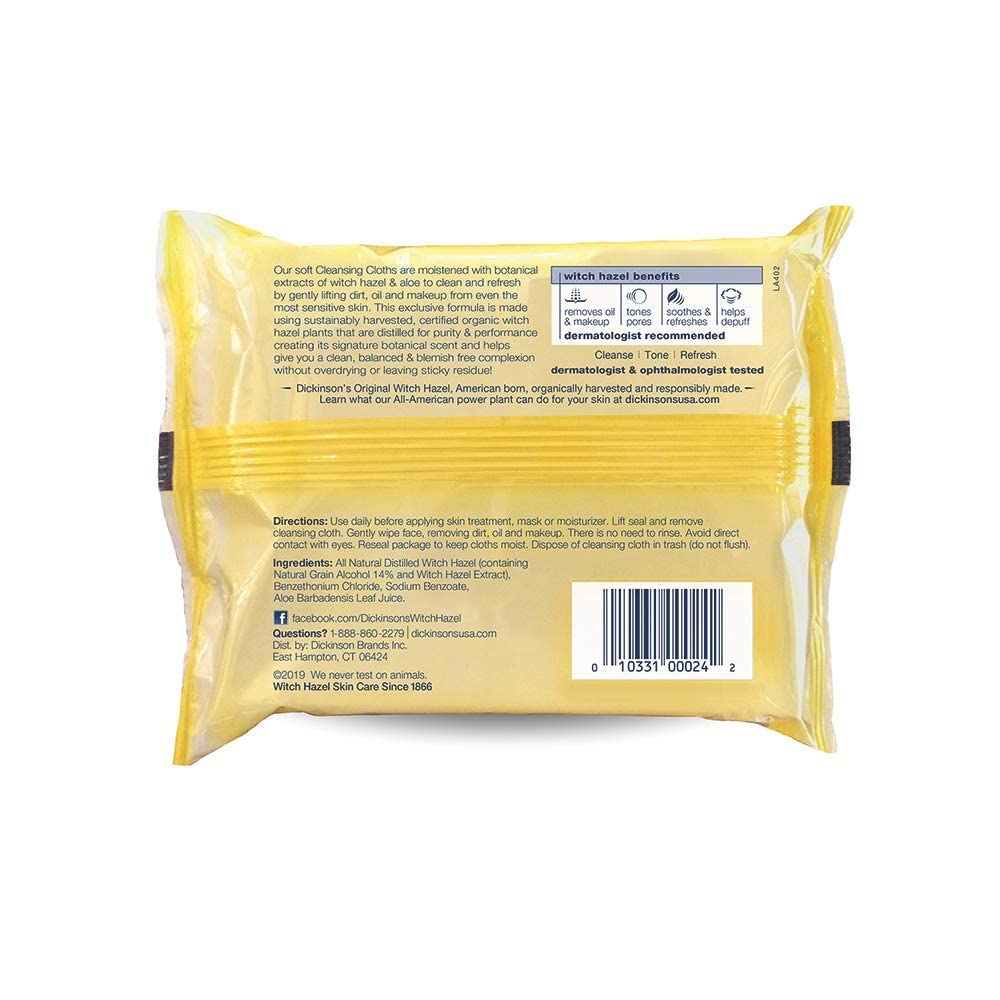 Witch Hazel Cleansing Clo Size 25ct Dickinson'T Original Witch Hazel Cleansing Cloths 25ct