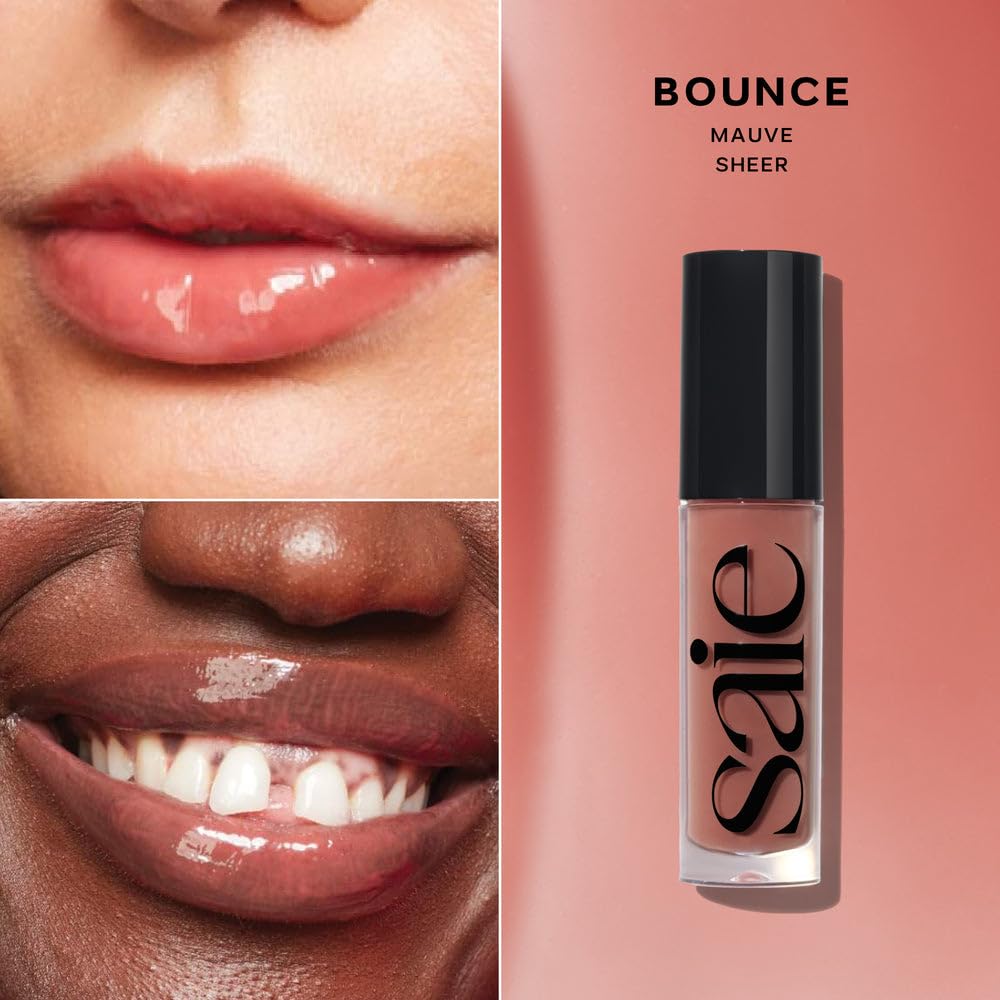 Saie Glossybounce High-Shine Hydrating Lip Gloss Oil - Sheer Tinted Lip Oil with Hyaluronic Acid + Jojoba Oil for Long-Lasting Moisture (.17 oz)