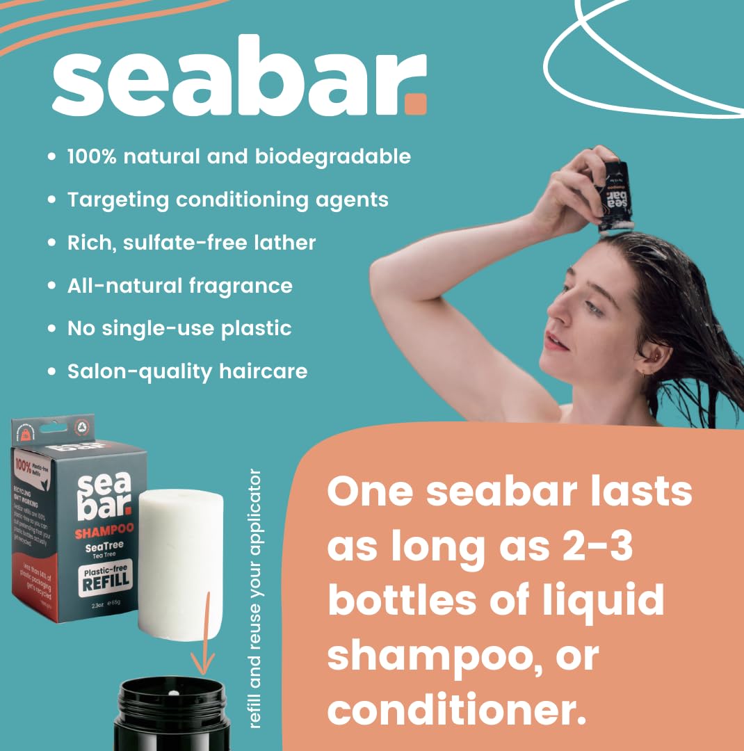 SeaBar Shampoo & Conditioner Bar Set - All Natural Hair Shampoo - Vegan, Sulfate-Free, Eco Friendly Zero Waste Reusable Packaging with Travel