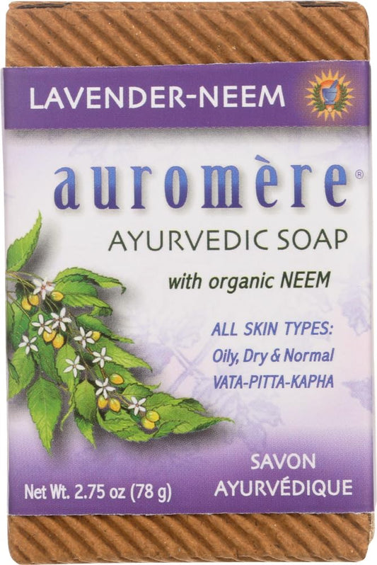 Ayurvedic Bar Soap Lavender-Neem by Auromere - All Natural Handmade and Eco-friendly Bar Soap for Sensitive Skin - 2.75 oz bars - 12 Pack