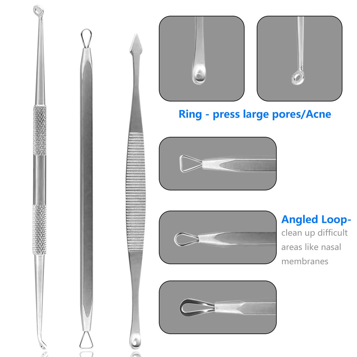 10pcs Pimple Popper Blackhead Remover Tool +Ear Wax Removal +Cuticle Pusher Stainless Steel Comedone Zit Blemish Acne Kit with Brush & Leather Bag