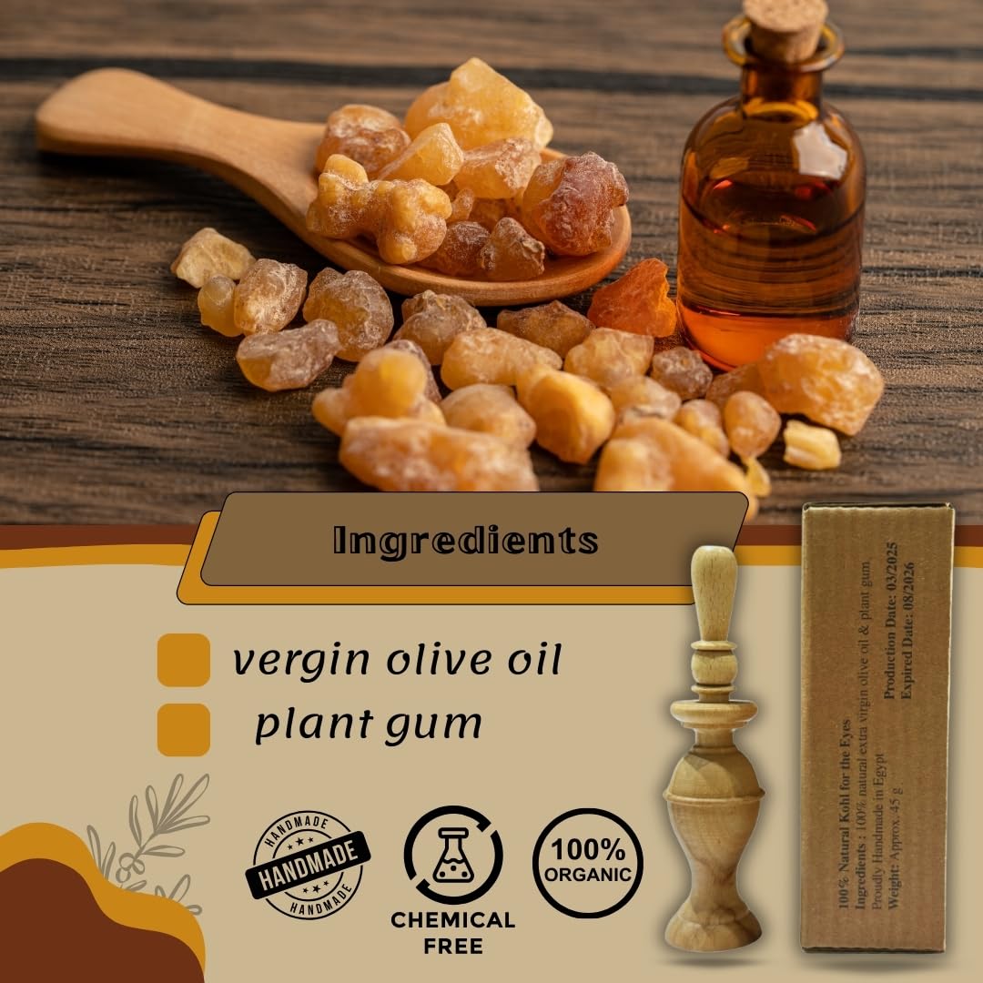 HARRAZ Kemet 100% Natural Egyptian Eyeliner in Powder Form, Handmade Eyeliner with Pharaoh packing.