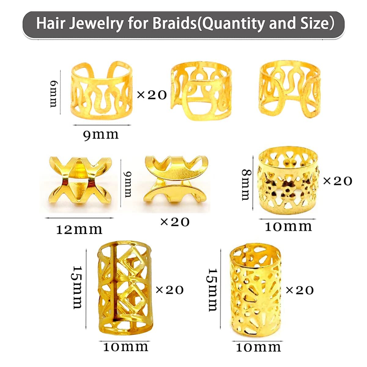 LEILEIXI 100 PCS Gold Dreadlock Locs Accessories for Hair, Hair Jewelry for Braids Hair Rings for Women and Girls, Adjustable Cuffs Braiding Hair