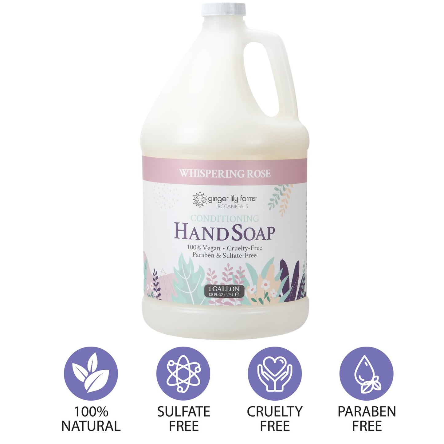 Ginger Lily Farms Botanicals Conditioning Liquid Hand Soap Refill, 100% Vegan & Cruelty-Free, Whispering Rose Scent, 1 Gallon (128 fl oz)