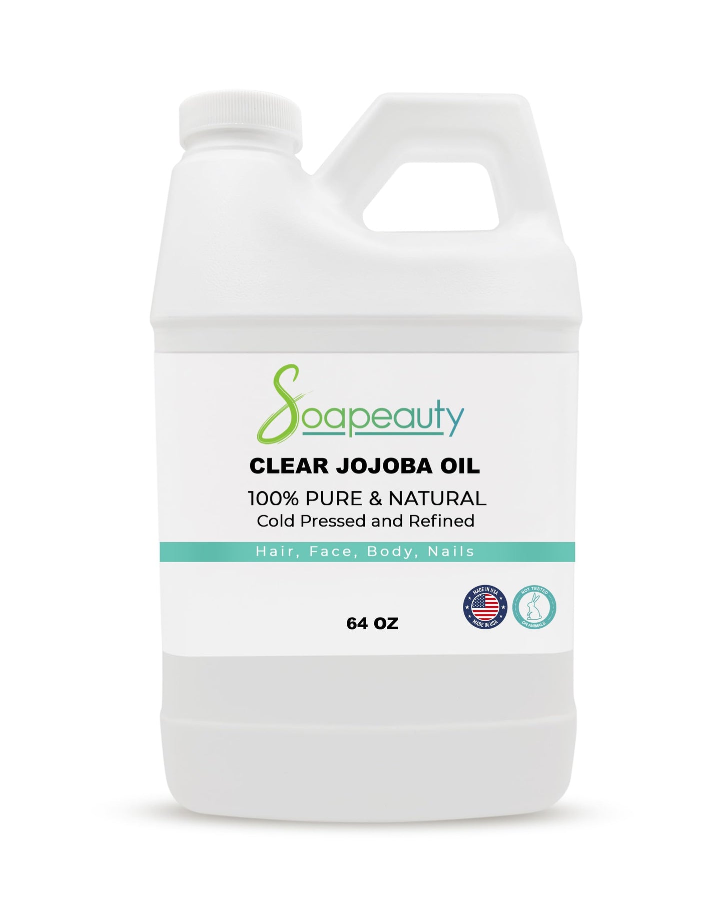 Soapeauty Clear Jojoba Oil | 100% Pure & Natural | Refined, Cold Pressed, Hexane Free | Moisturizing Oil for Skin, Face, Hair & Nails | 64 fl oz