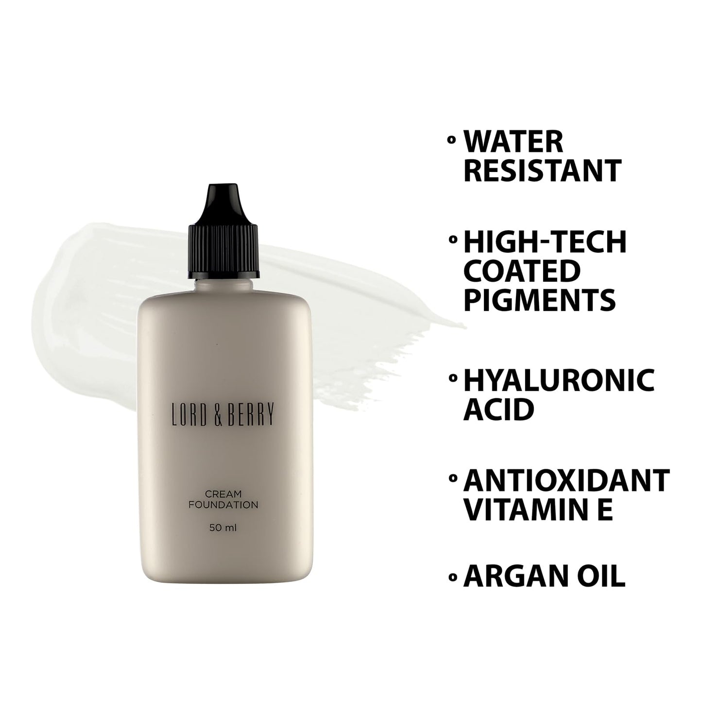 Lord and Berry Cream Foundation Fluid - Non-Greasy Foundation Makeup - Face Makeup with Hyaluronic Acid - Easy to Blend - 8610 White - 1.7 oz