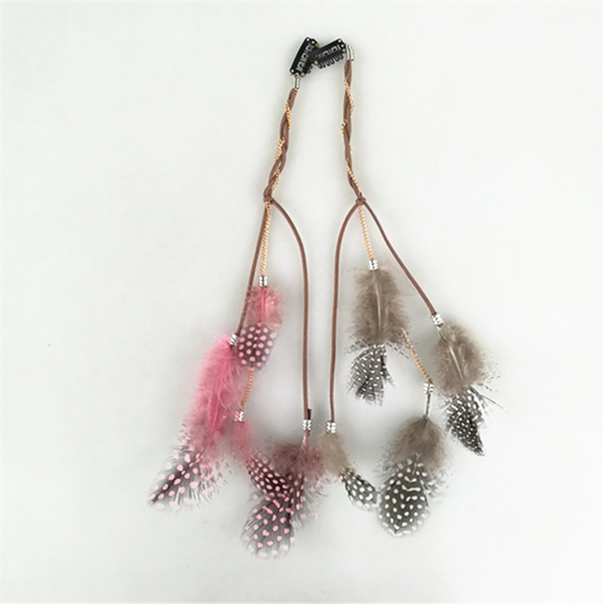 Fodattm 6PCS Lady Women Handmade Colourful Boho Hippie Hair Extensions with Feather Clip Comb Hairpin Headdress Headband DIY Accessories