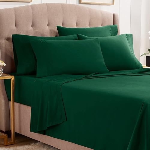 Empyrean Full Sheets Set - 110 GSM 6 Piece Bed Sheets for Full Size Bed, Double Brushed Full Size Sheets, Soft Bedding Sheets & Pillowcases - Hunter
