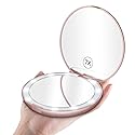 Benbilry LED Lighted Compact Travel Makeup Mirror with Lights, 1x/7x Magnification, 5 Inch Dual Sided Portable Illuminated - Perfect for Handbag