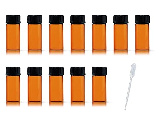 ZbFwmx 12 Pack Set Brown Screw Cap Glass Bottle Small Mini Empty Oil Vial (3ml)