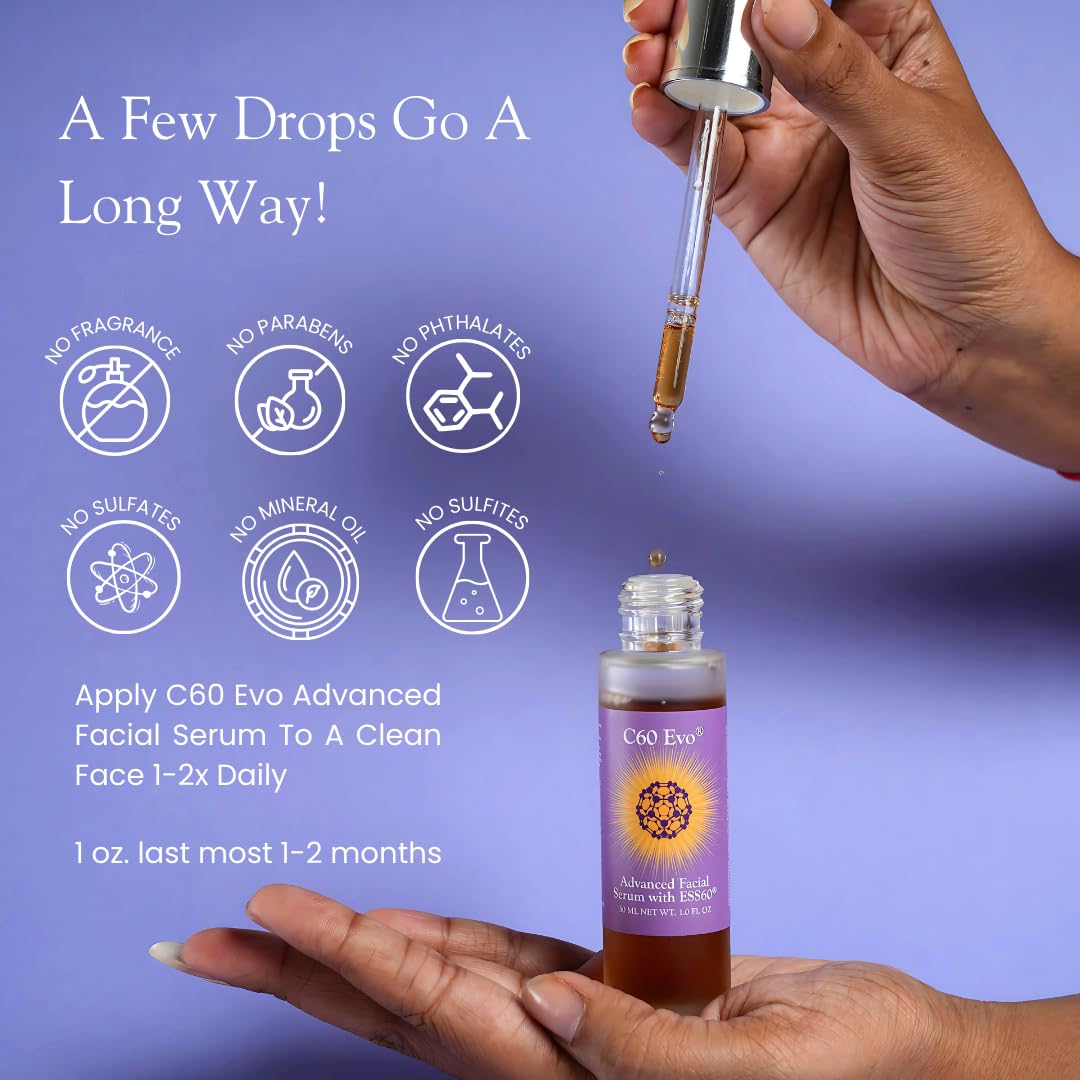 C60 EVO Advanced Facial Serum, Natural Serums for Skin Care with Pure C60 ESS60, Deeply Nourishing and Age-Defying Serum for Face, Facial Serum
