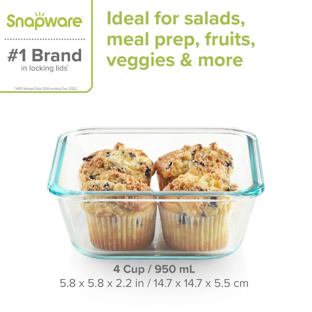 Snapware 4-Cup Total Solution Square Food Storage Container, Glass, Clear (1109304)