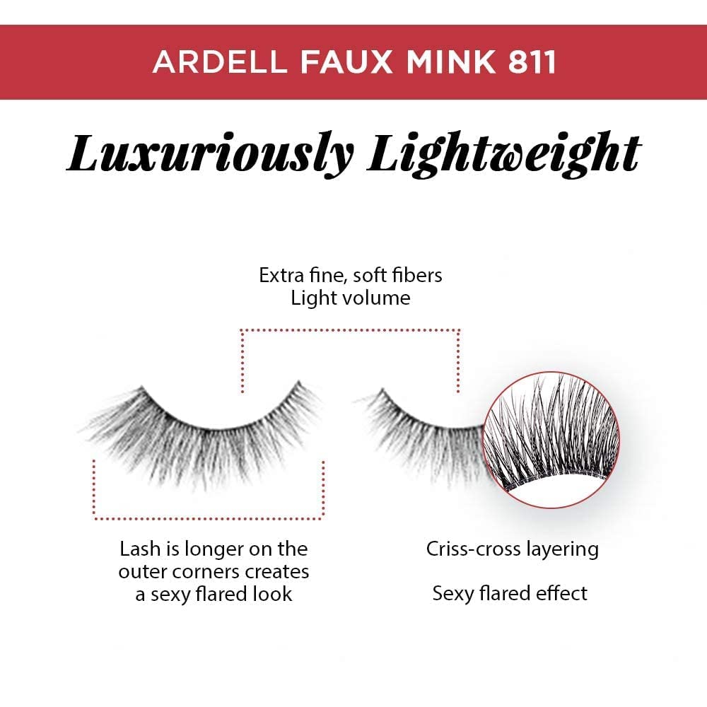 Ardell Faux Mink Lashes 811 False Eyelashes - Lightweight Natural Faux Mink Strip Wispy Lashes with Invisiband, 4 Pairs, 1 Pack