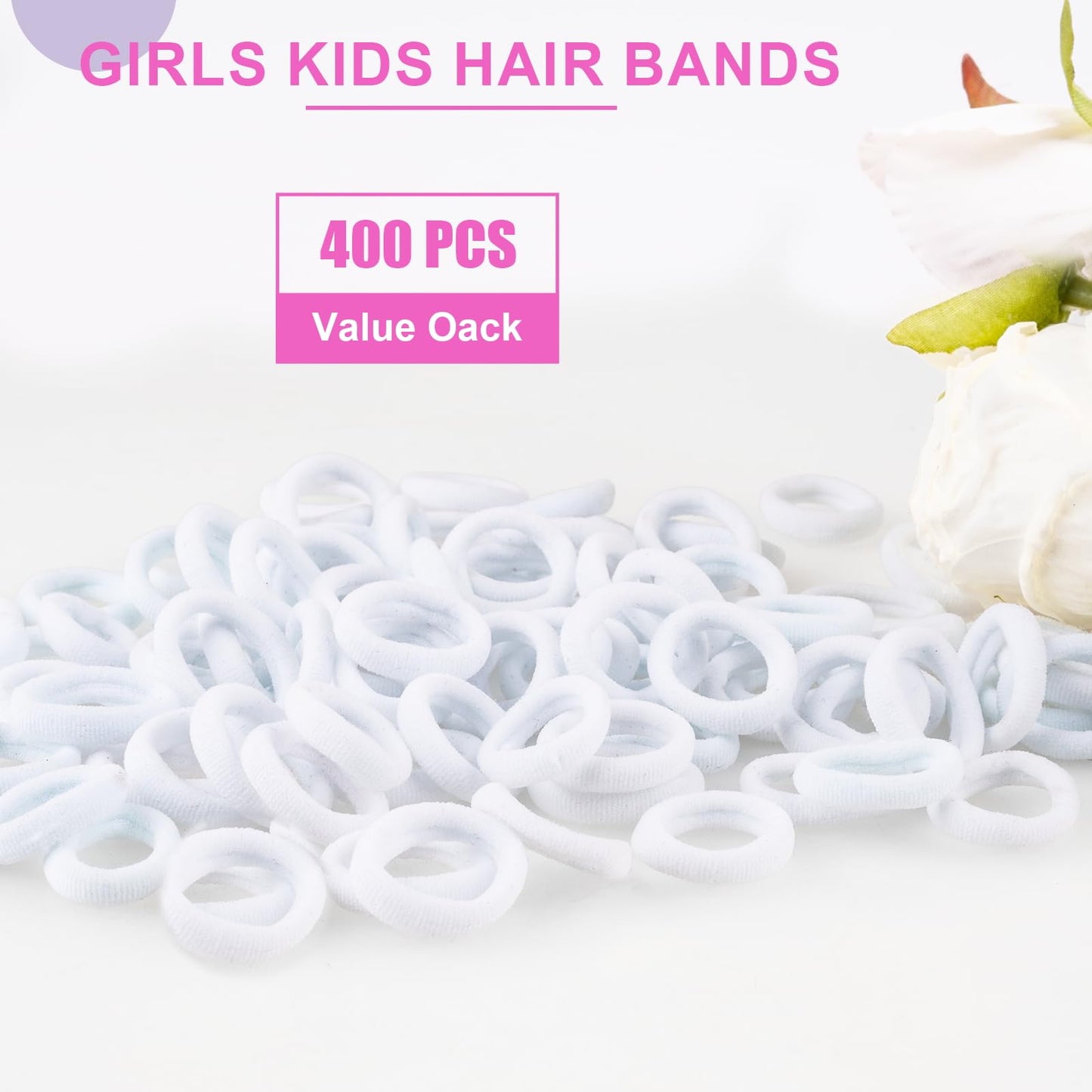 400 PCS Baby Hair Ties - No Damage Elastic Ponytail Holders, Soft Seamless Multicolor Hair Bands for Toddlers and Girls, Baby Hair Accessories (White) Beauty and Personal Care TVINLIK