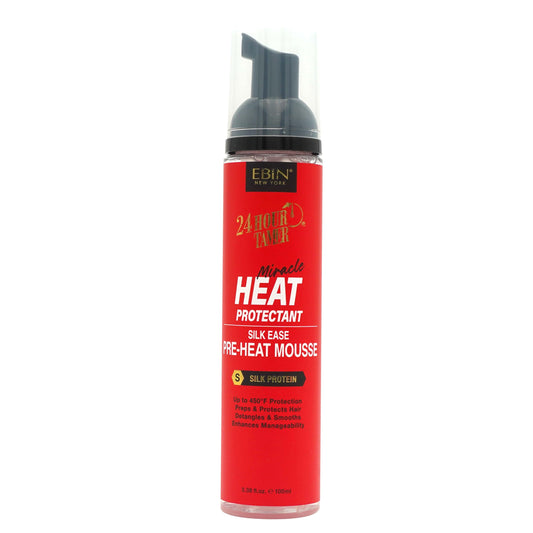 EBIN NEW YORK 24 Hour Tamer Heat Protectant Silk Ease Pre-Heat Mousse 3.38 Fl Oz | Thermal Protection for Hair, Volume & Shine | Lightweight, Safe