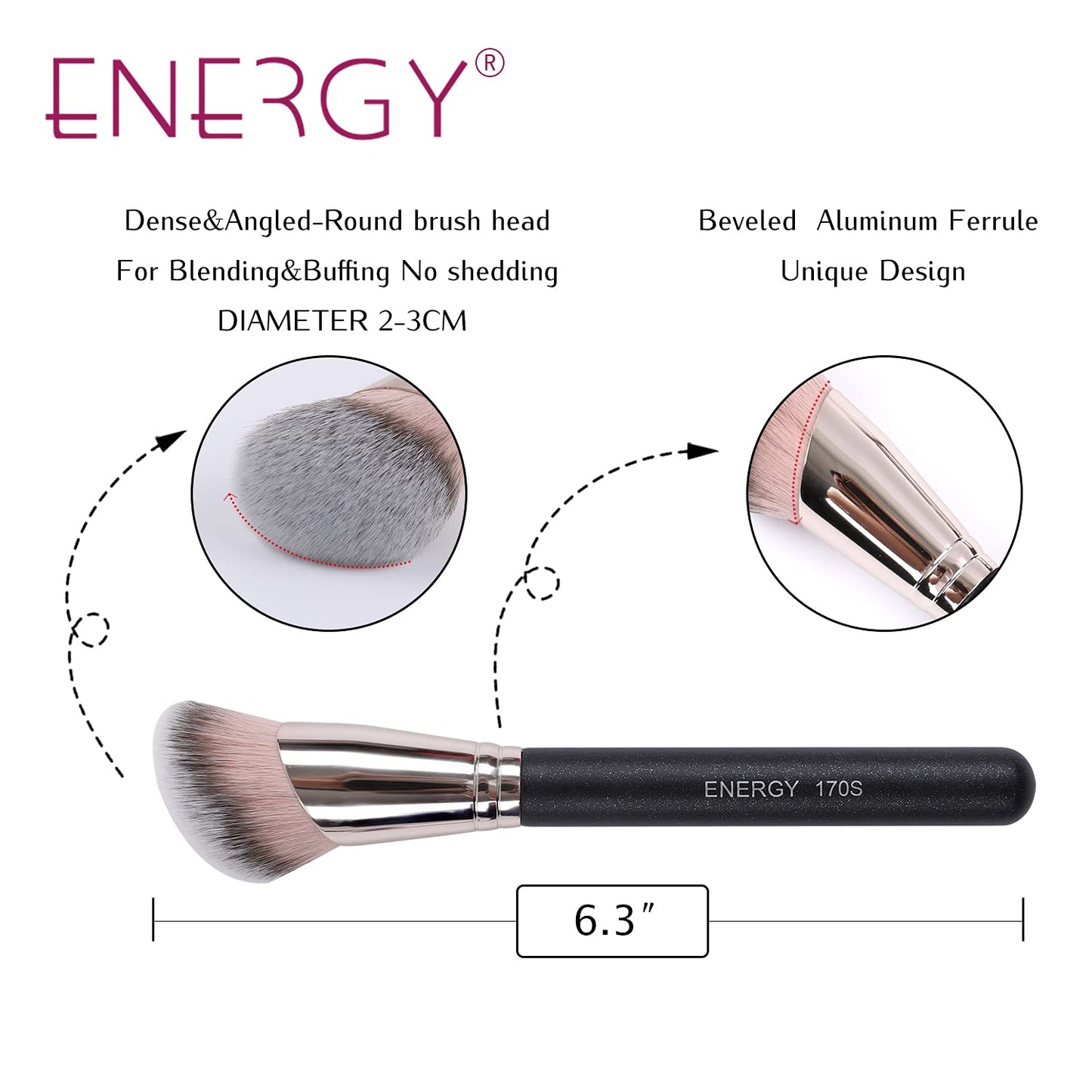 ENERGY Angled Foundation Brush - Flawless Blending Contour Brush for Liquid, Cream & Powder - Dense Soft Bristles, Professional Makeup Brush for Face