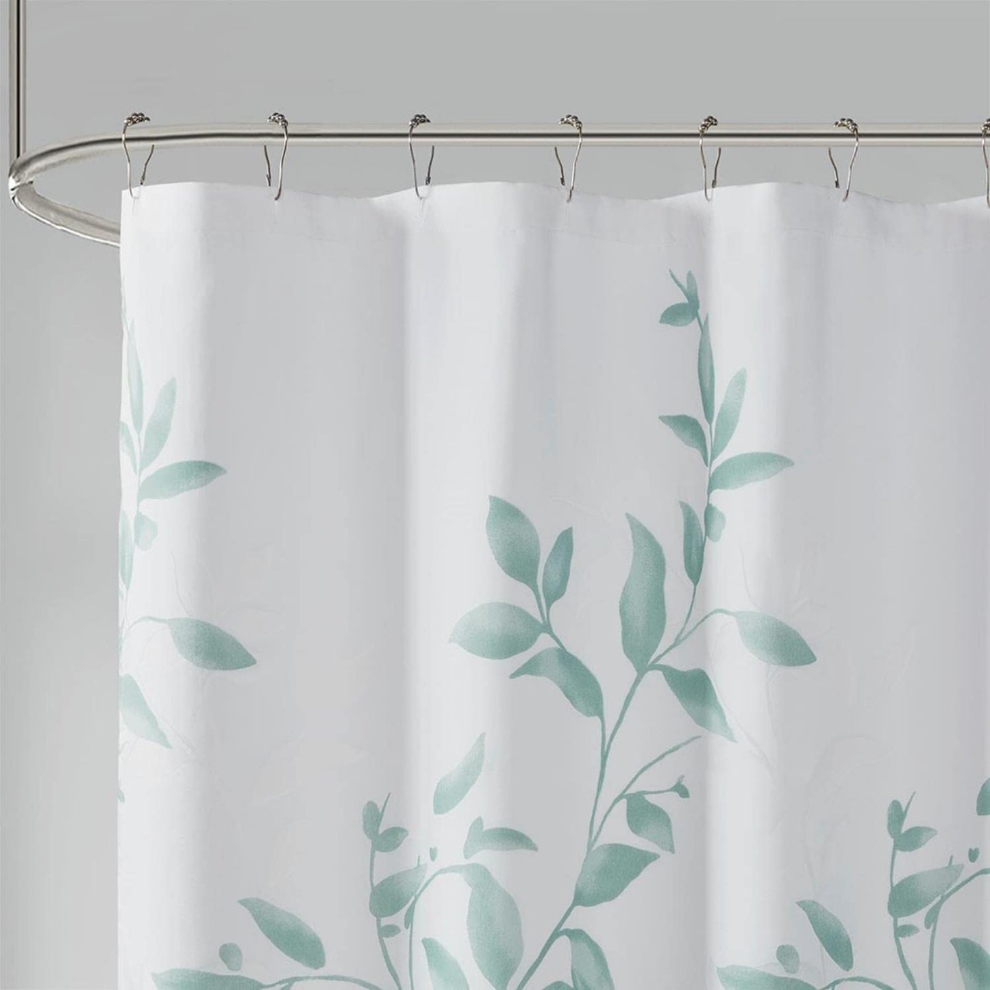 Madison Park Cecily Shower Curtain, Luxurious Botanical Leaf Print, Modern Serene Bathroom Décor, Machine Washable Bath Privacy Screen, 72x72, Seafoam