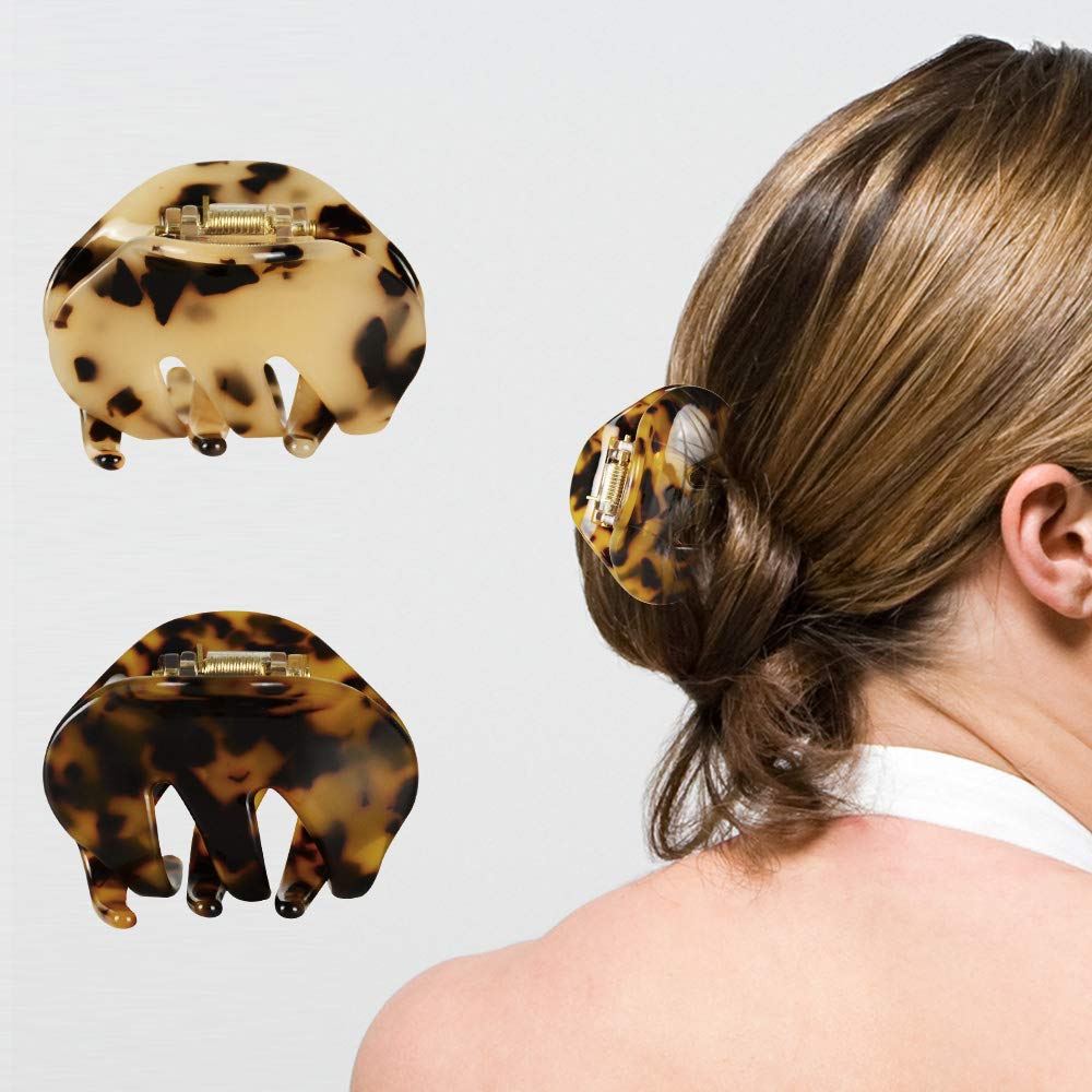 4 Pack 2.1 Inch Hair Claw Clips Tortoise Shell Cellulose Acetate Resin Hair Barrettes Medium French Design Hair Jaw Leopard Print Fashion Hair Styling