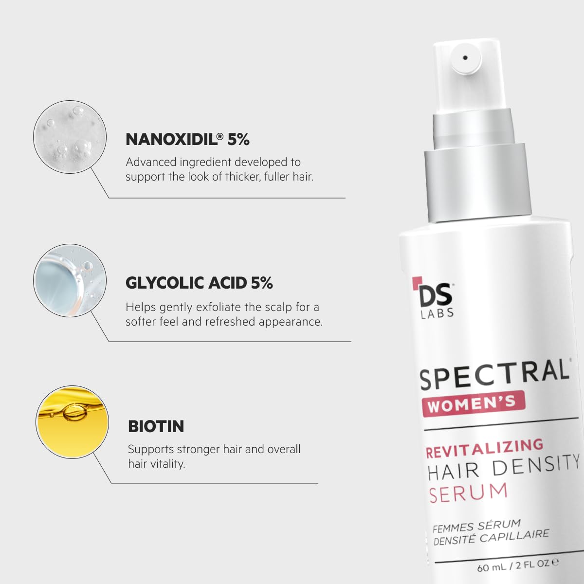 DS Labs Spectral Women’s Hair Density Serum (formerly Spectral.CSF) - Lightweight Leave-In for Fuller, Thicker Looking Hair, Fast Absorbing