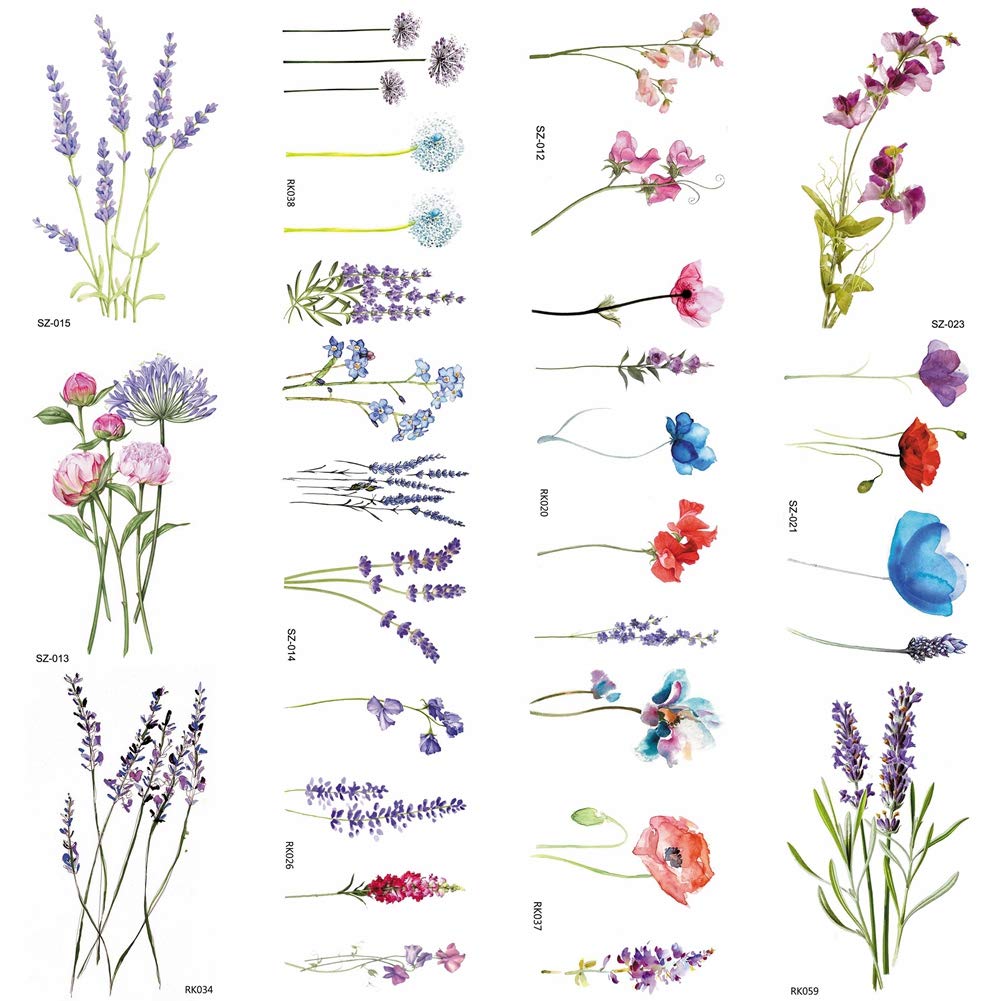 COKTAK 12Pieces/Lot 3D Watercolor Lavender Flower Temporary Tattoos For Women Body Art Arm Fake Flora Adults TattooSticker Waterproof Girls Tatoos Beauty and Personal Care COKTAK Default Title