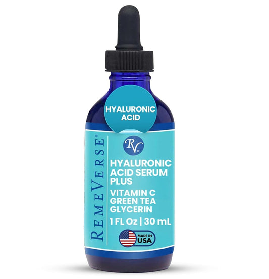 RemeVerse Hyaluronic Acid Serum with Vitamin C & Green Tea Extract - 100% Pure Formulation for Face, Lips & Décolleté - Intense Moisture for Dry Skin