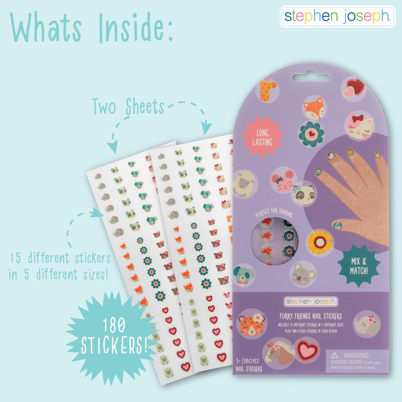 Stephen Joseph Clear Nail Stickers for Kids, 180 Pieces, Ages 3+ Beauty & Personal Care Stephen Joseph
