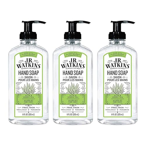 JR Watkins Gel Hand Soap, Aloe & Green Tea, 3 Pack, Scented Liquid Hand Wash for Bathroom or? Kitchen, USA Made and Cruelty Free, 11 fl oz