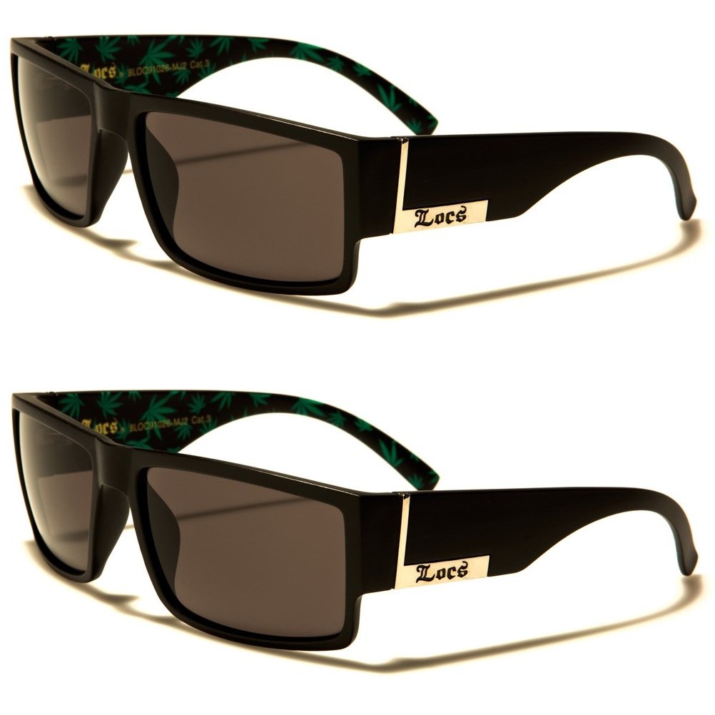 Locs 2 Pack Sunglasses Black Gangster Sunglasses (2 Black Matte Pot Green)