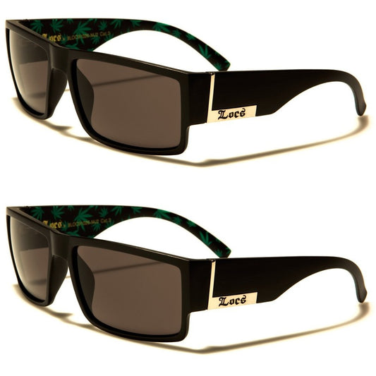 Locs 2 Pack Sunglasses Black Gangster Sunglasses (2 Black Matte Pot Green)