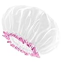mikimini White Shower Cap Pack of 2 Waterproof Reusable Double Layers Bathing Hair Caps with Soft Comfortable PEVA Lining, Cute, Non-fading & Stretchy