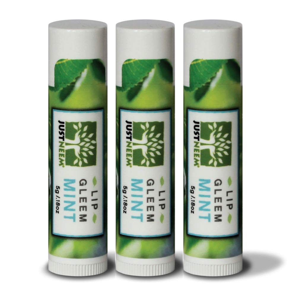 JustNeem Lip Gleem, Lip Balm - 3 Pack - Natural, Moisturizing Balm, Repairs Chapped, Cracked and Dry Lips - 0.17 oz/each