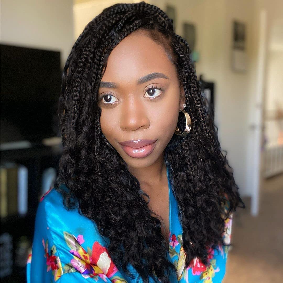 Wodun 14inch Goddess Box Braids Crochet Hair Pre Looped Box-Braids Crochet-Hair with Curly Ends For Black Women Synthetic 3X Bohemian Box Braiding