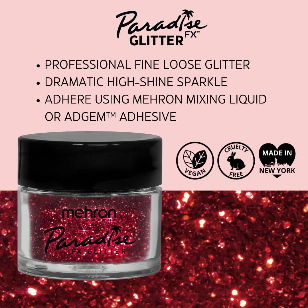 Mehron Makeup Paradise Glitter FX | Professional Shimmering Loose Glitter for Makeup & Art .25 oz (7 g) (RED)