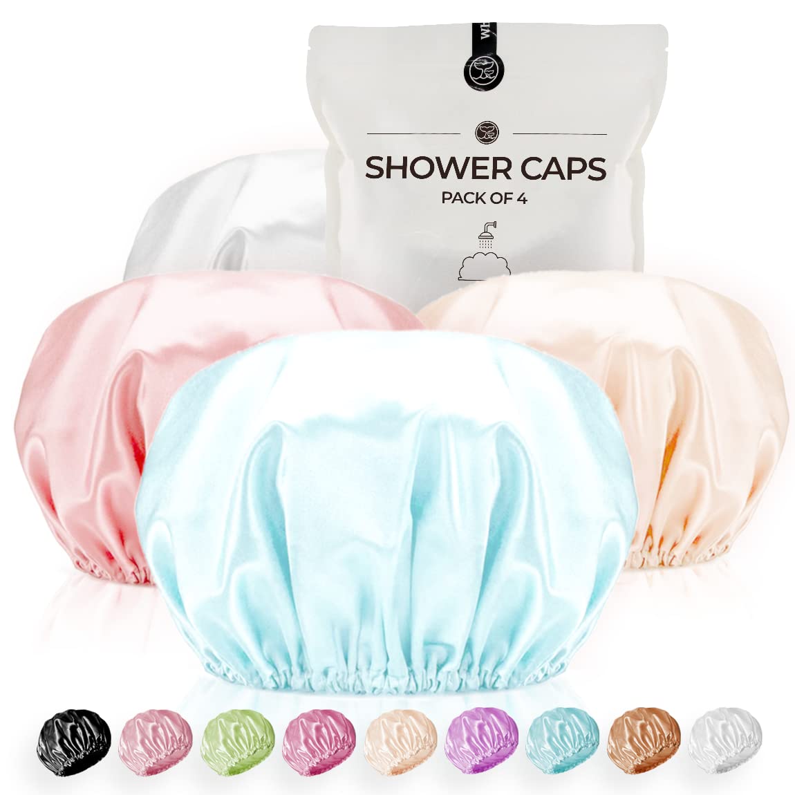 Shower Cap for Women Reusable Extra Large Shower Caps for Men Satin Double Layer EVA Waterproof Long Hair Caps(Light Grey, Light Gold, Peach Pink