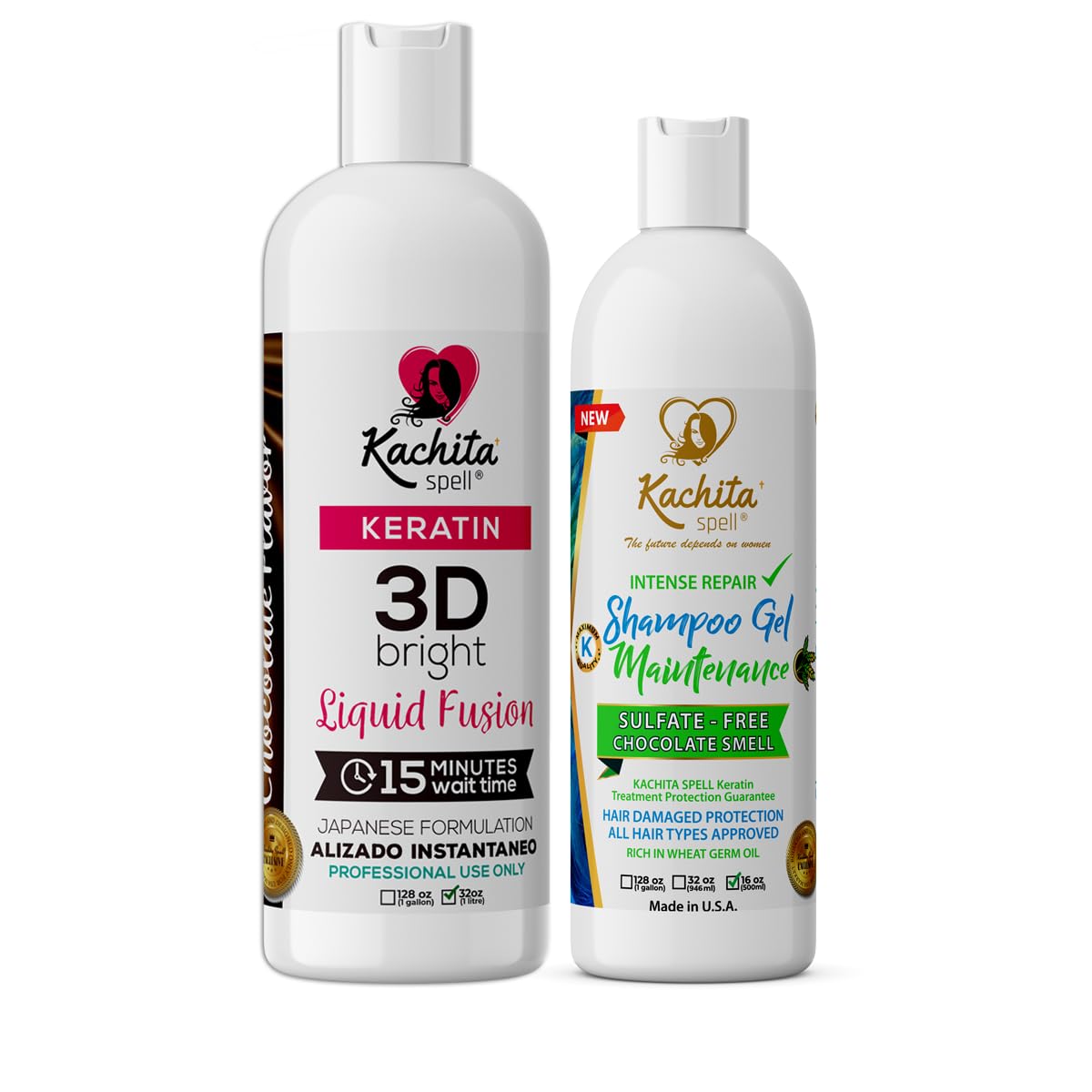 Kit Brazilian Keratin 3D IMPROVED FORMULA Treatment Hair Straighteners Hight Bright Kachita Spell + Maintenance Shampoo Conditioner