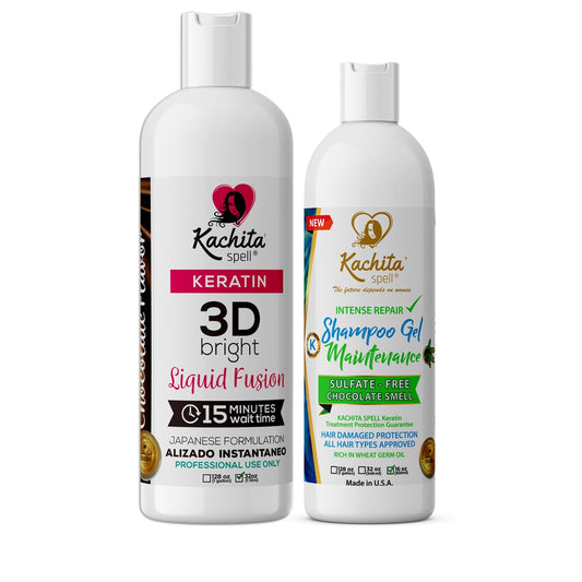 Kit Brazilian Keratin 3D IMPROVED FORMULA Treatment Hair Straighteners Hight Bright Kachita Spell + Maintenance Shampoo Conditioner