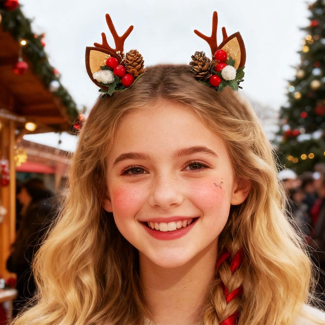 BARTOSI Christmas Reindeer Antlers Hair Clips Deer Antler Hair Clip Xmas Ears Hairpins Holiday Hair Accessories for Women and Girls (Pack of 2)