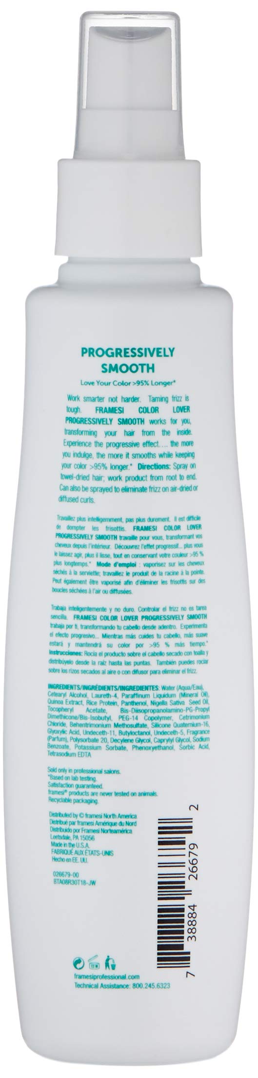 FRAMESI Color Lover Progressively Smooth Leave In Smoothing Spray, 6 fl oz, Leave In Conditioner for Color Treated Hair