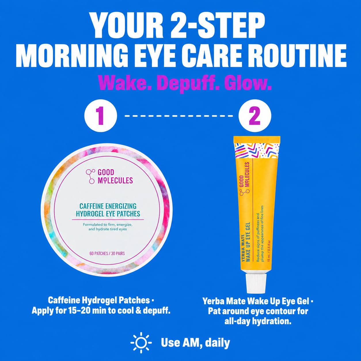 Good Molecules Under Eye Cream and Eye Patches for Dark Circles, Puffiness and Tired Eyes - Yerba Mate Eye Gel (15ml) and Caffeine Hydrogel Eye