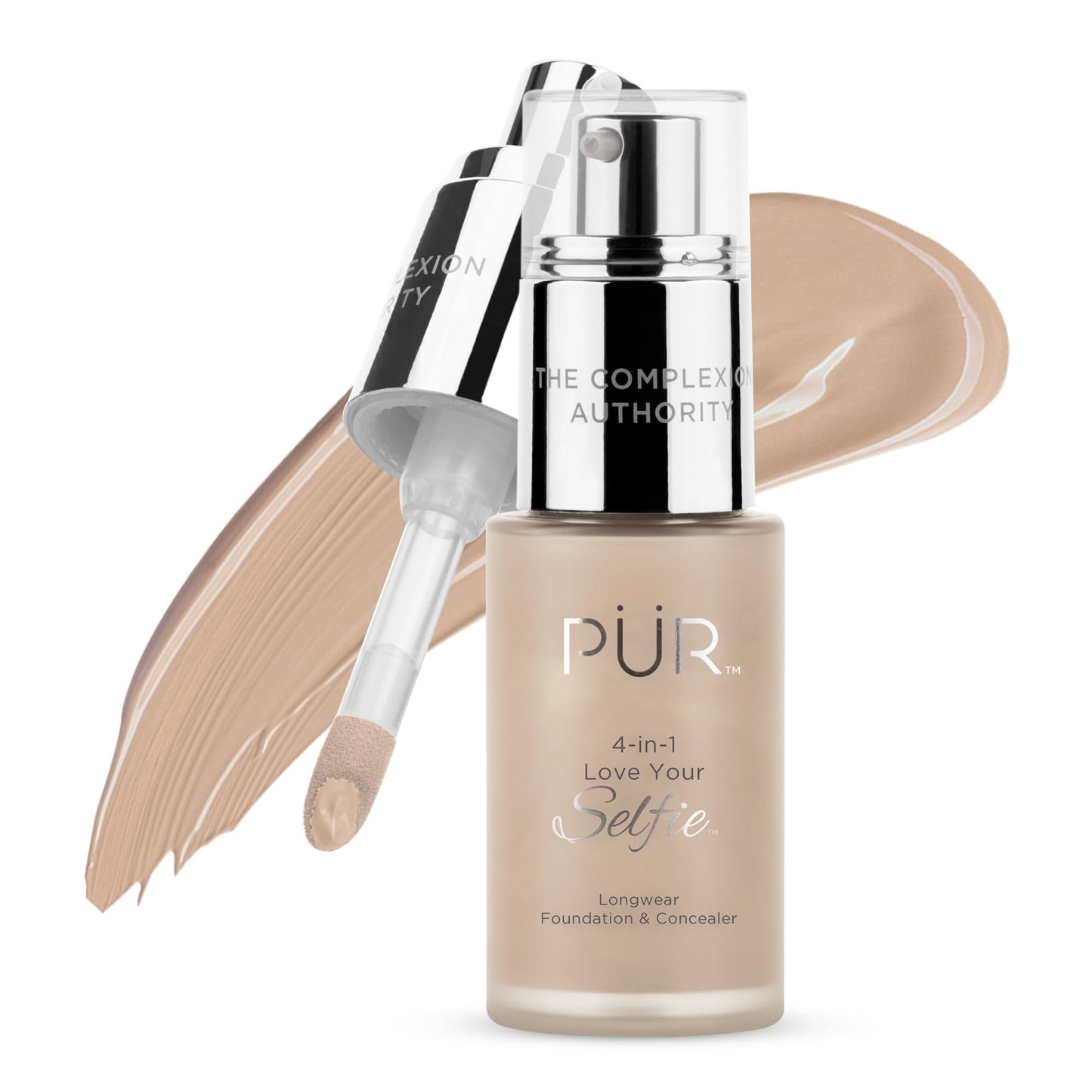 PÜR MINERALS 4-in-1 Love Your Selfie Longwear Foundation and Concealer - Unique, Dual-Applicator Component - Covers Blemishes and Imperfection