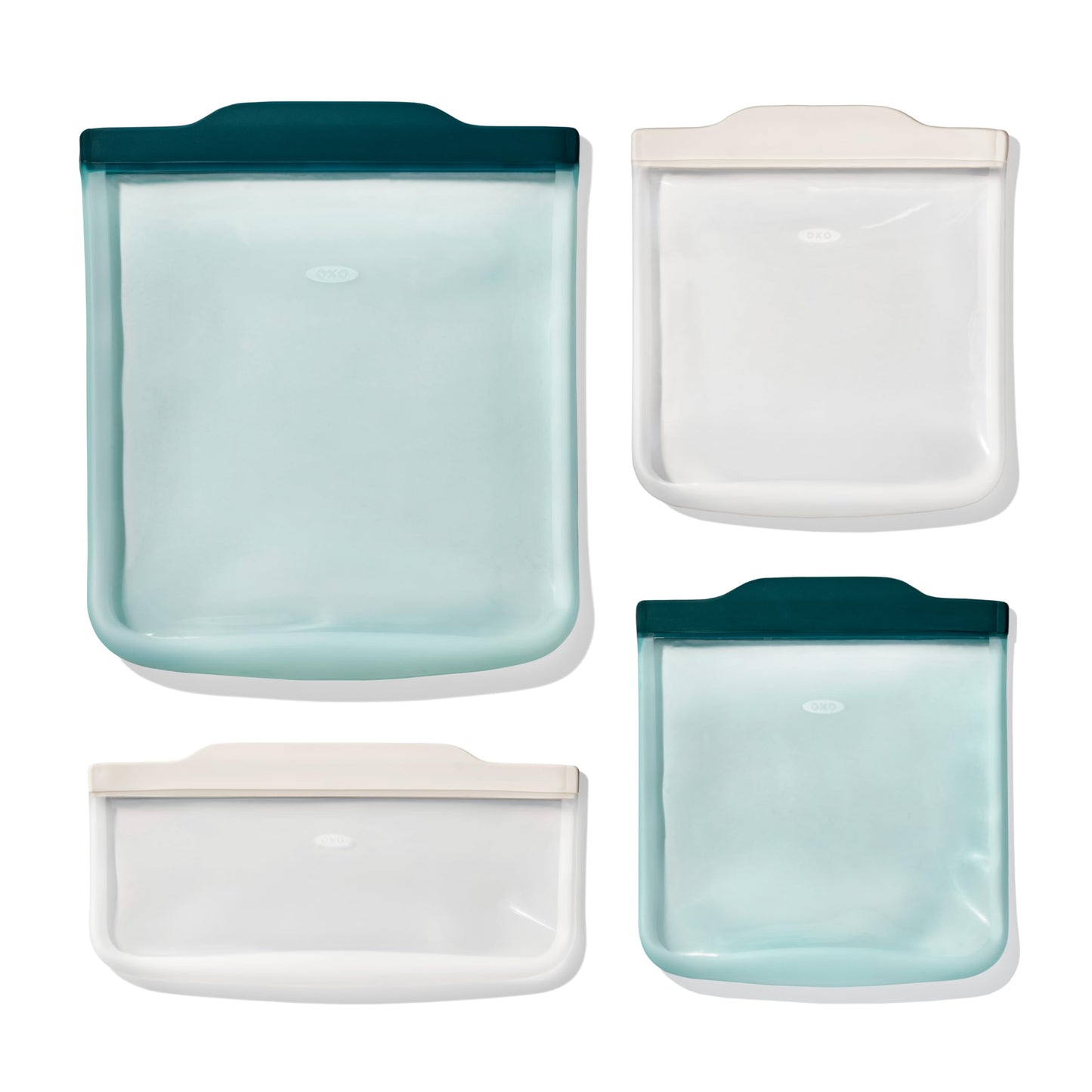 OXO Good Grips Silicone Reusable Bags - 4 Piece Starter Set - Oat/Lagoon