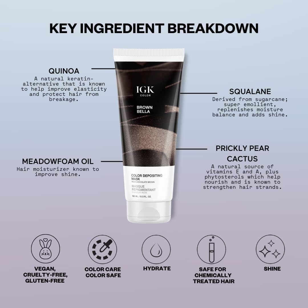 IGK At-Home Brown Hair Color System | Permanent Color, Tone-Refreshing Mask & Tools | Long-Lasting Color, Tone Refresh & Rich Shine