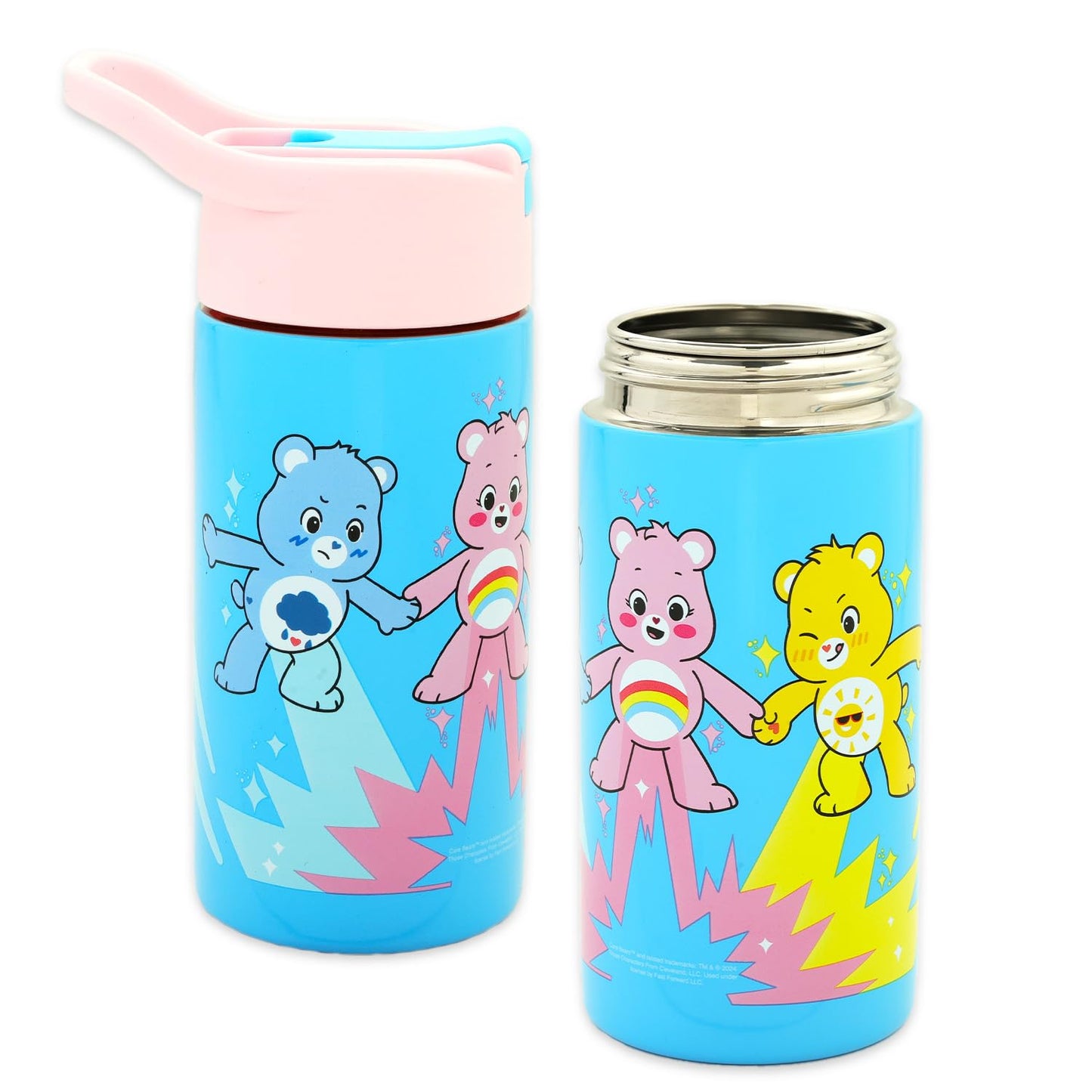 Care Bears Stainless Steel Water Bottle for Girls - Bundle with 14 Oz Drinking Cup For Home, School, and Sports, Plus Stickers, More Water Bottle…
