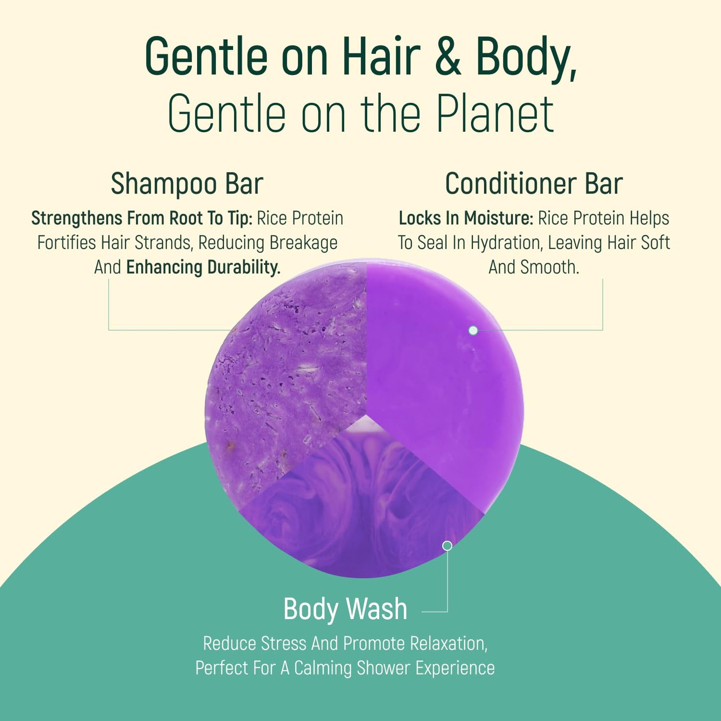 Solid Rice Protein Shampoo, Conditioner and Body Wash Bundle | Shampoo, Conditioner & Wash Bars For Hair and Body w/All Natural Plant Based Essential