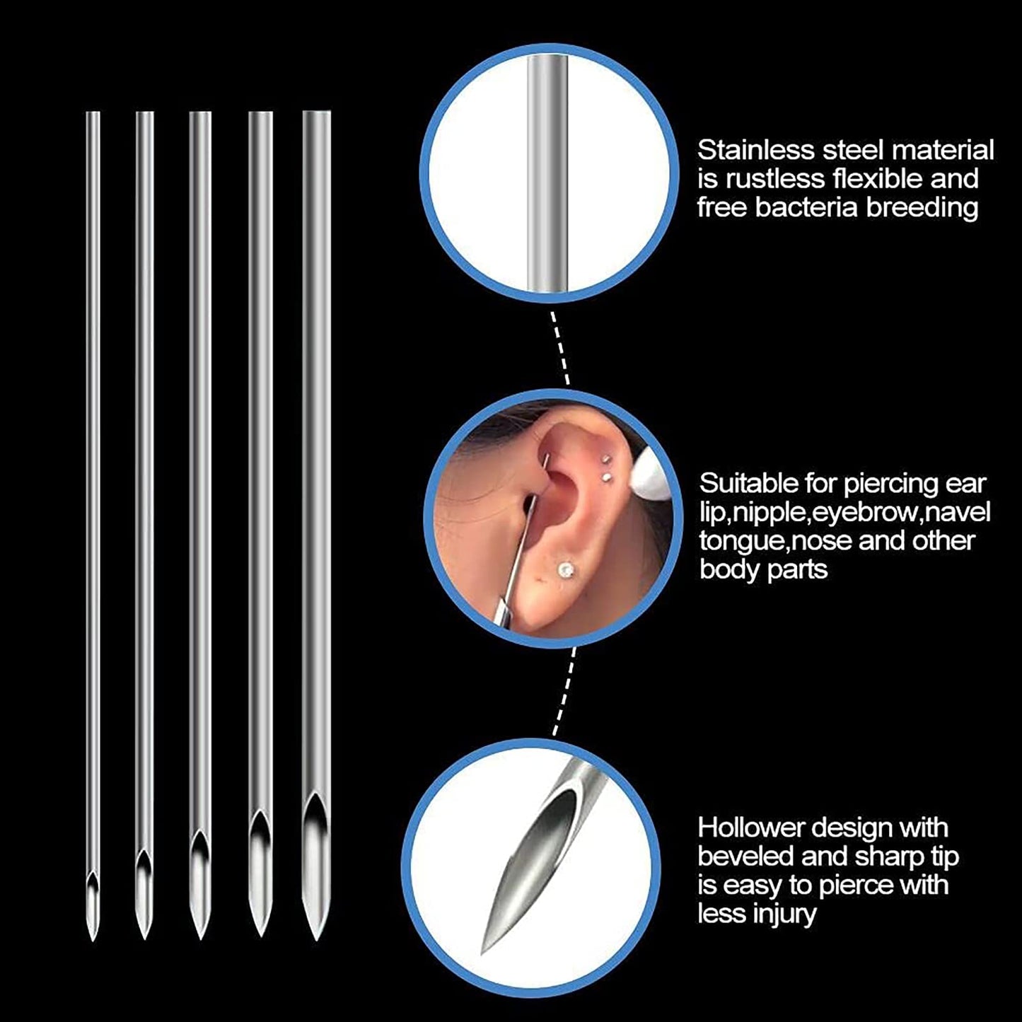 Rayyl Body Piercing Kit - 43Pcs Professional Piercing Tool Kit with 12G 14G 16G 18G 20G Piercing Needles, Clamps for Ear Nose Belly Button Lip Tongue Beauty and Personal Care Rayyl