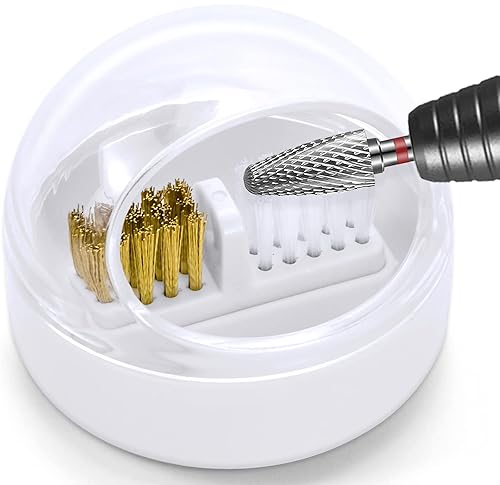 HiANNE Nail Art Cleaner Tool Case with Steel Wire Brush and Nylon Brush for Cleaning Carbide/Ceramic Nail Drill Bits, Anti-splash Design, Removable